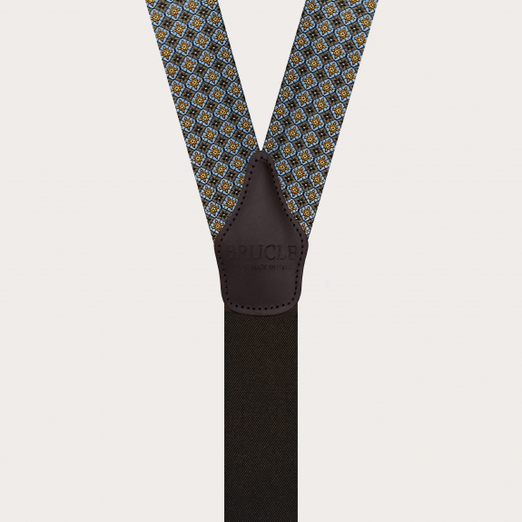 Brown floral jacquard silk suspenders for clips or buttons
