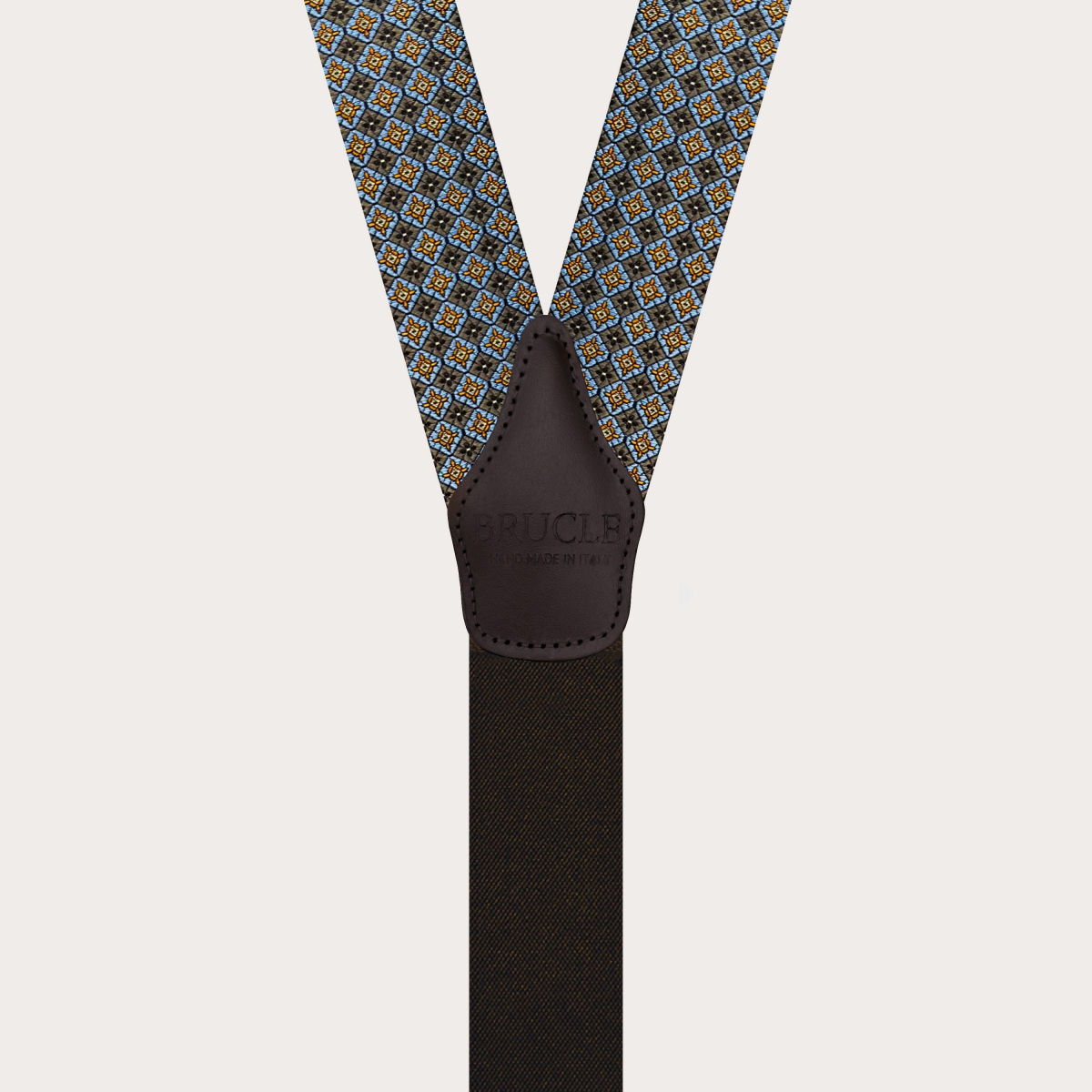 Brown floral jacquard silk suspenders for clips or buttons