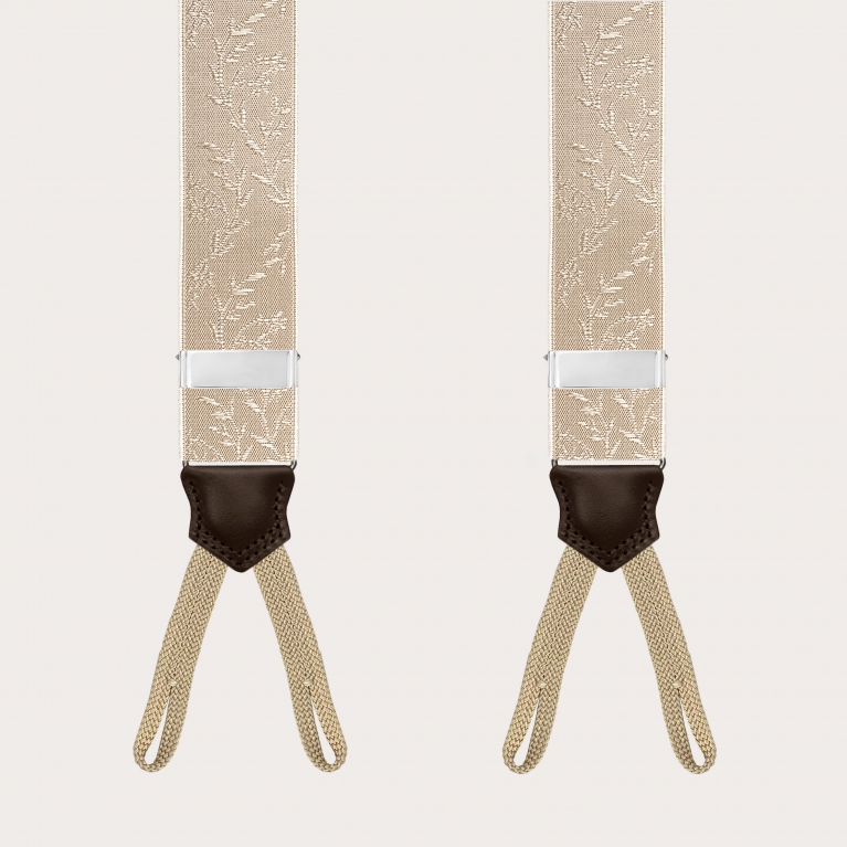 Beige Hosenträger für Knöpfe mit Ton-in-Ton-Blumenmuster