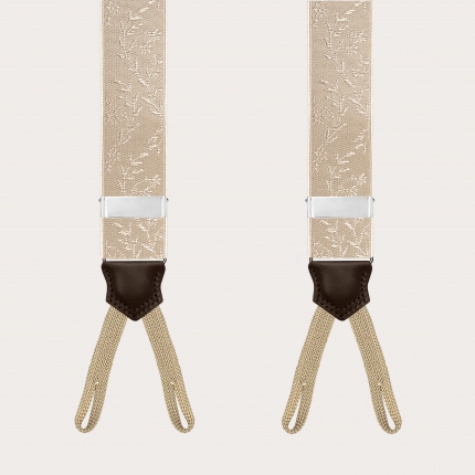 Bretelle beige per bottoni fantasia floreale tono su tono