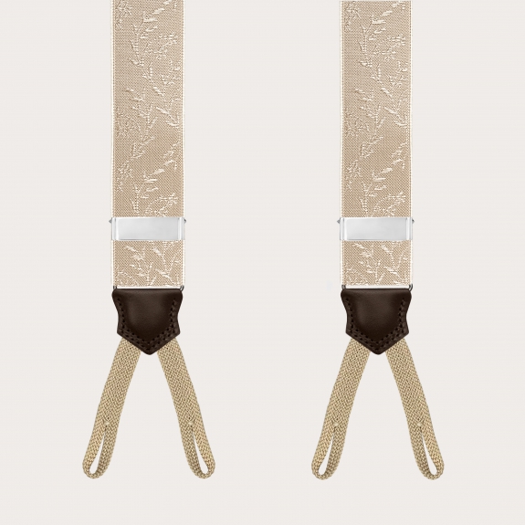 Bretelles beige pour boutons à motif floral ton sur ton