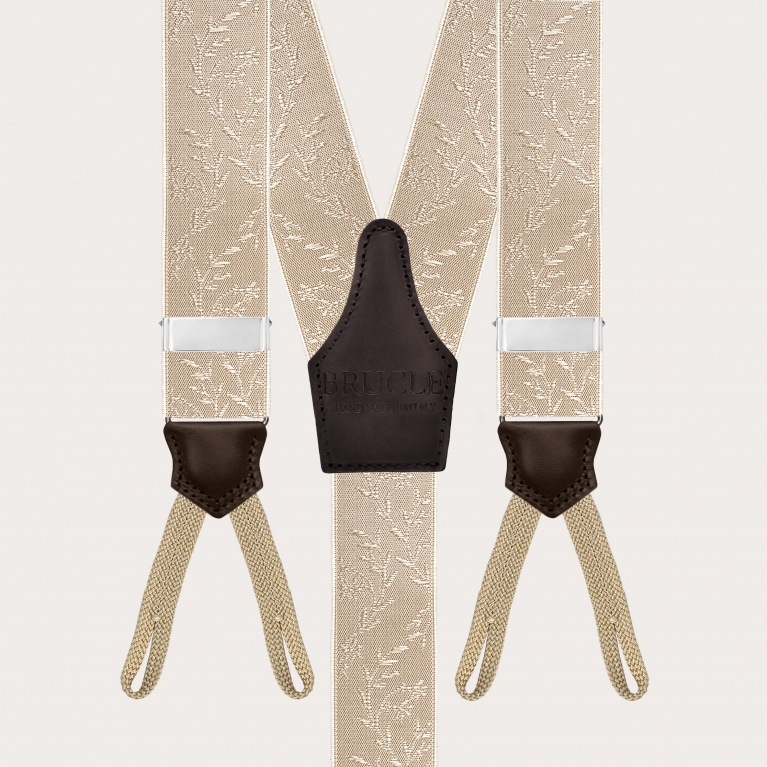 Tirantes beige para botones con fantasía floral tono sobre tono