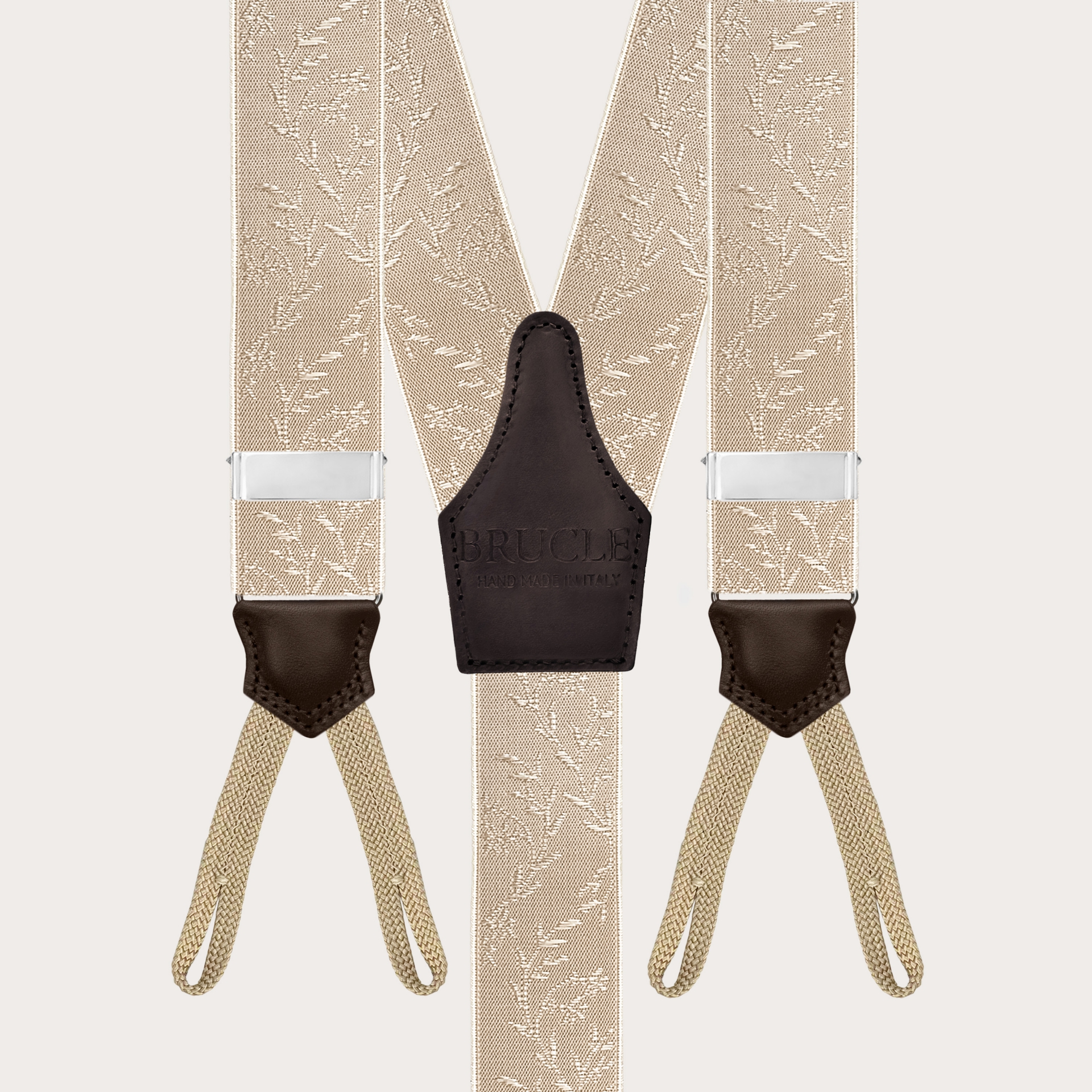 Tirantes beige para botones con fantasía floral tono sobre tono