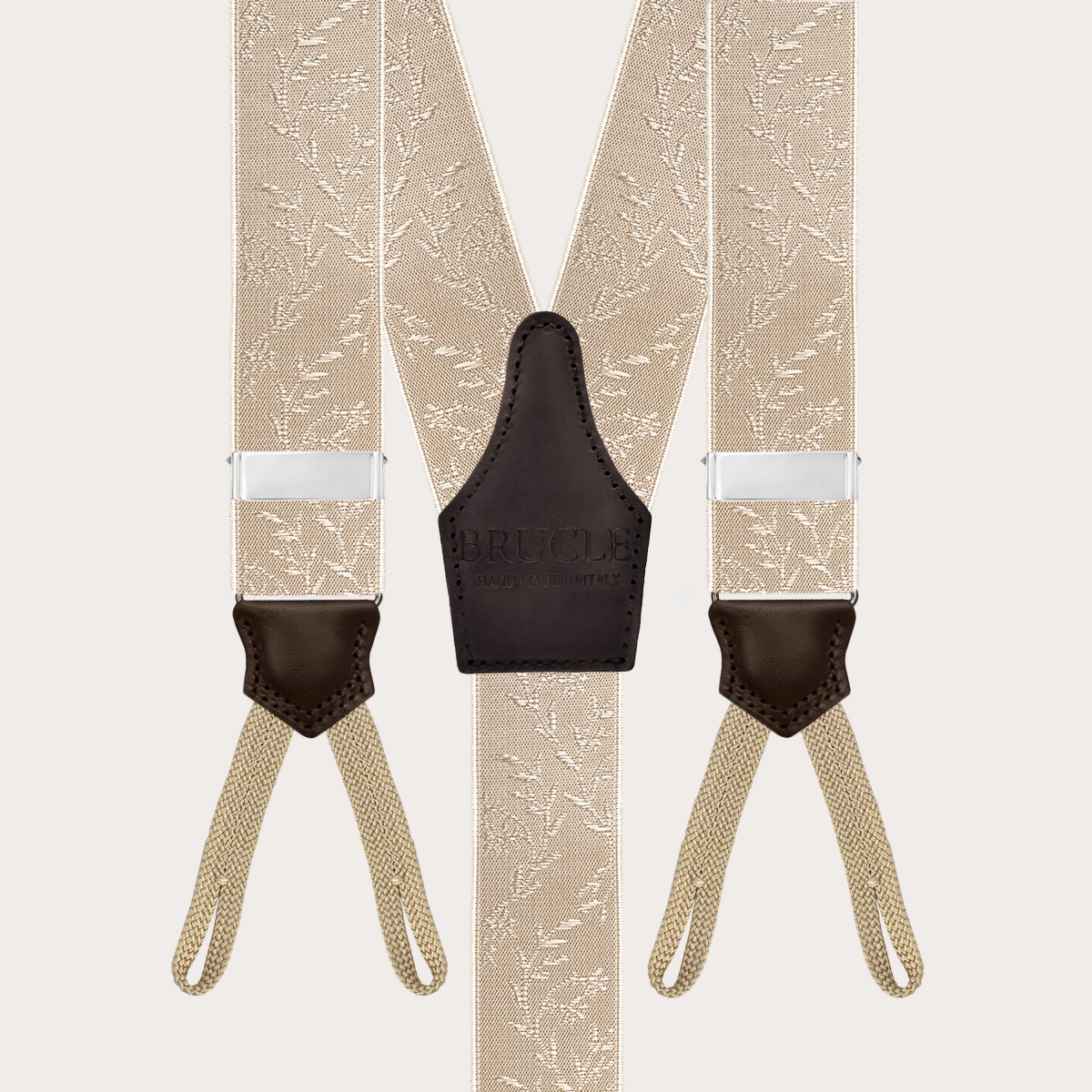 Bretelle beige per bottoni fantasia floreale tono su tono