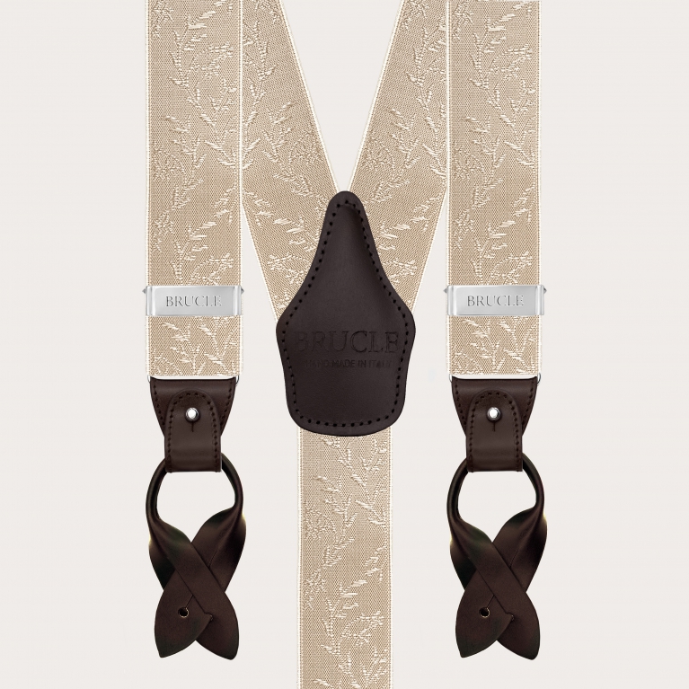 Beige-goldene Hosenträger für festliche Anlässe mit Blumenmuster