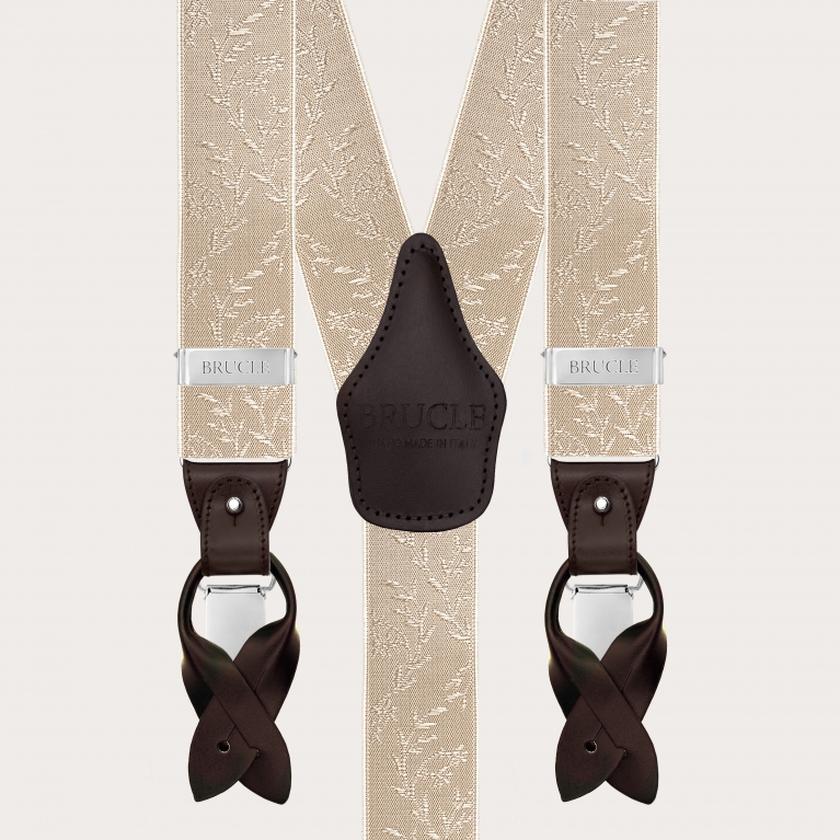 Beige-goldene Hosenträger für festliche Anlässe mit Blumenmuster