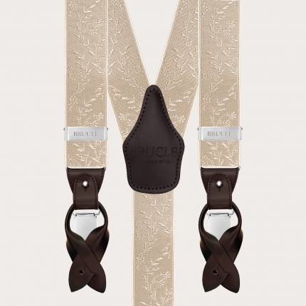 Beige-goldene Hosenträger für festliche Anlässe mit Blumenmuster