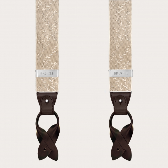 Beige-goldene Hosenträger für festliche Anlässe mit Blumenmuster