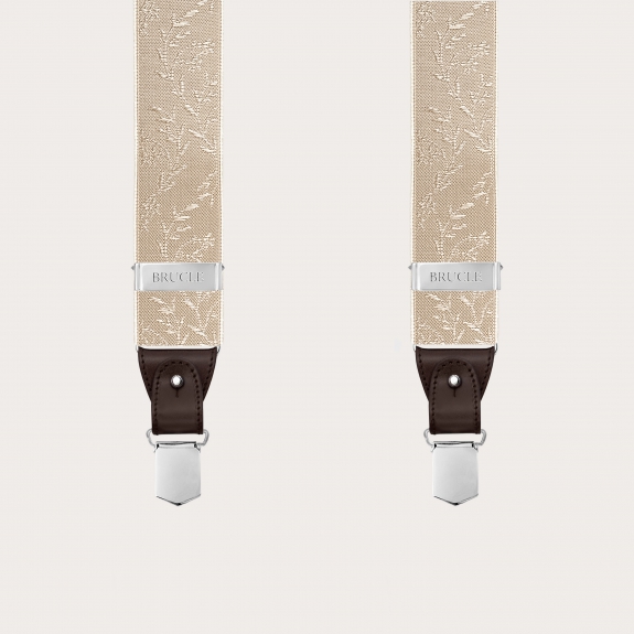 Beige and gold ceremonial suspenders with floral pattern