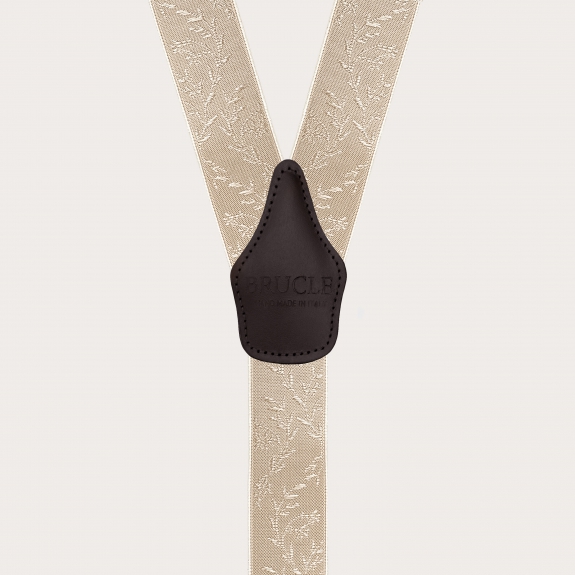 Beige and gold ceremonial suspenders with floral pattern