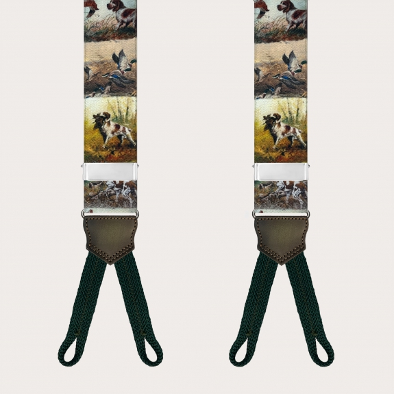 Men’s suspenders with dog pattern and button loops