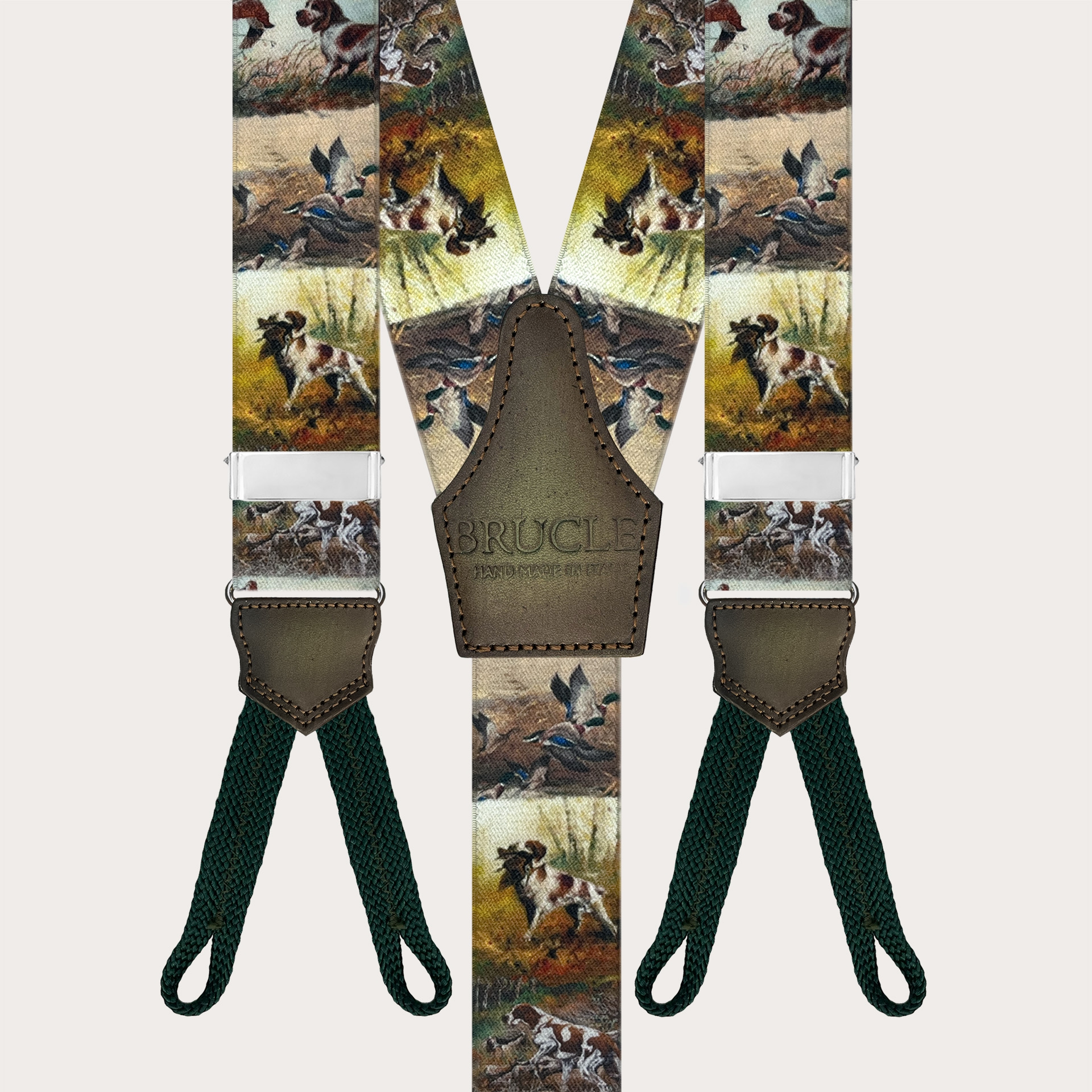 Men’s suspenders with dog pattern and button loops