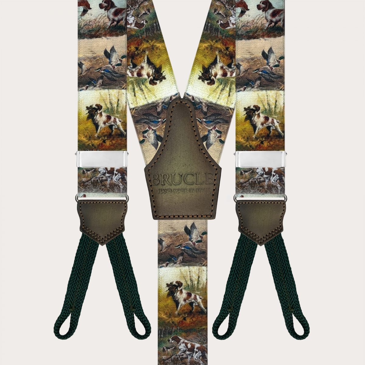 Men’s suspenders with dog pattern and button loops
