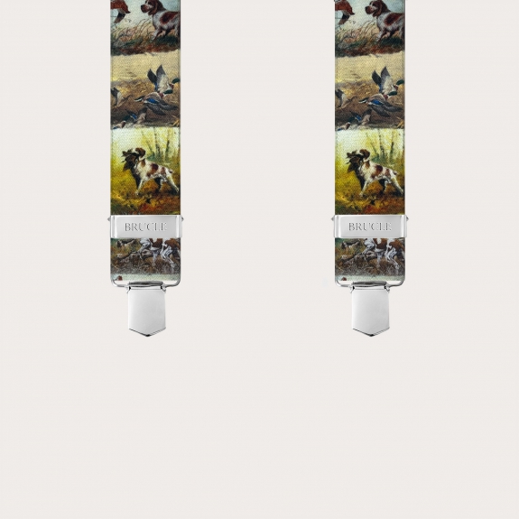 Elastic suspenders with dog pattern and 4 clips