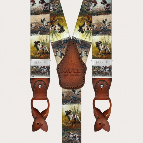 Bretelles homme à motif chiens de chasse avec boutons ou pinces
