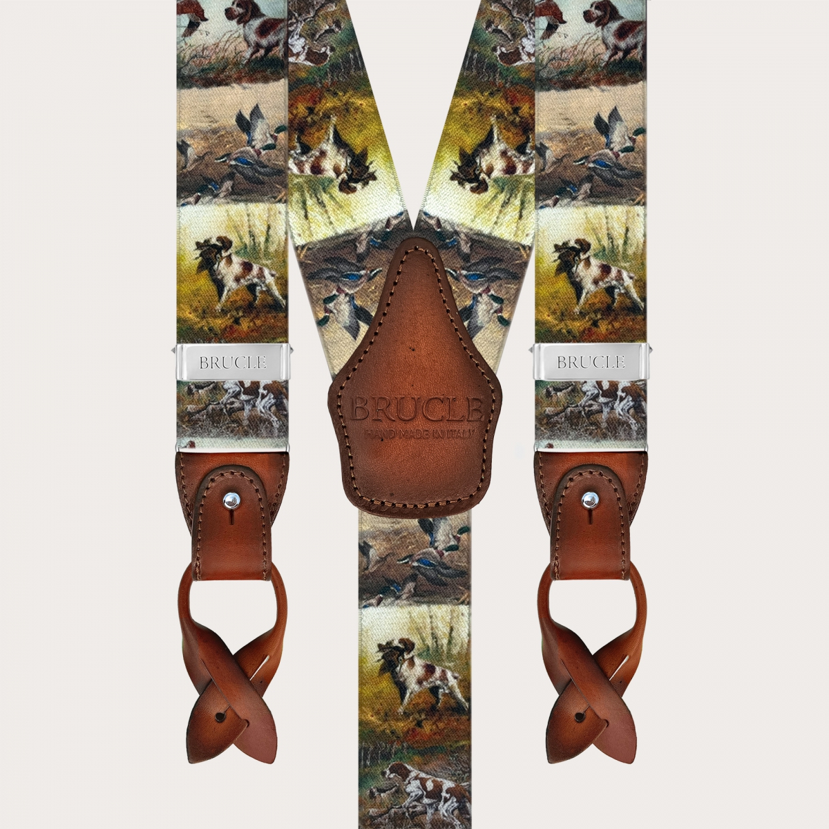 Bretelles homme à motif chiens de chasse avec boutons ou pinces