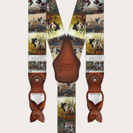 Men’s hunting dog pattern suspenders with buttons or clips