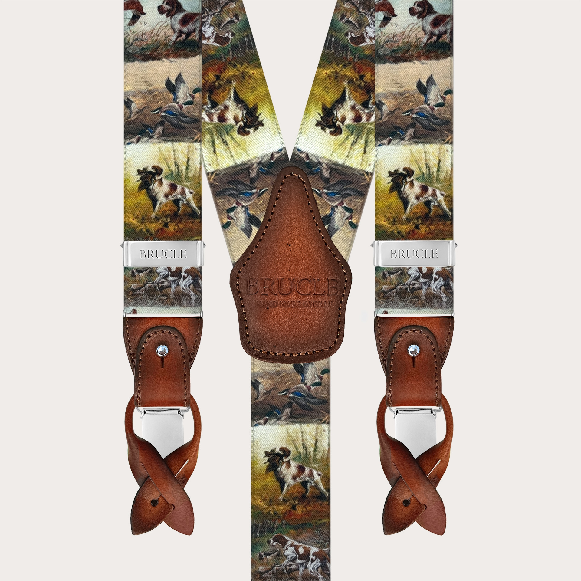 Bretelles homme à motif chiens de chasse avec boutons ou pinces