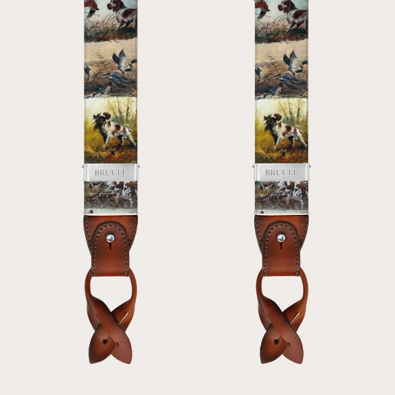 Bretelles homme à motif chiens de chasse avec boutons ou pinces