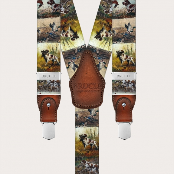 Men’s hunting dog pattern suspenders with buttons or clips