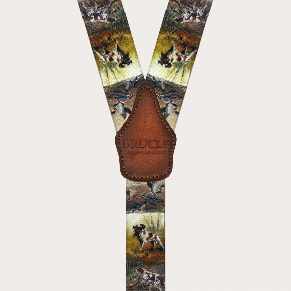 Men’s hunting dog pattern suspenders with buttons or clips