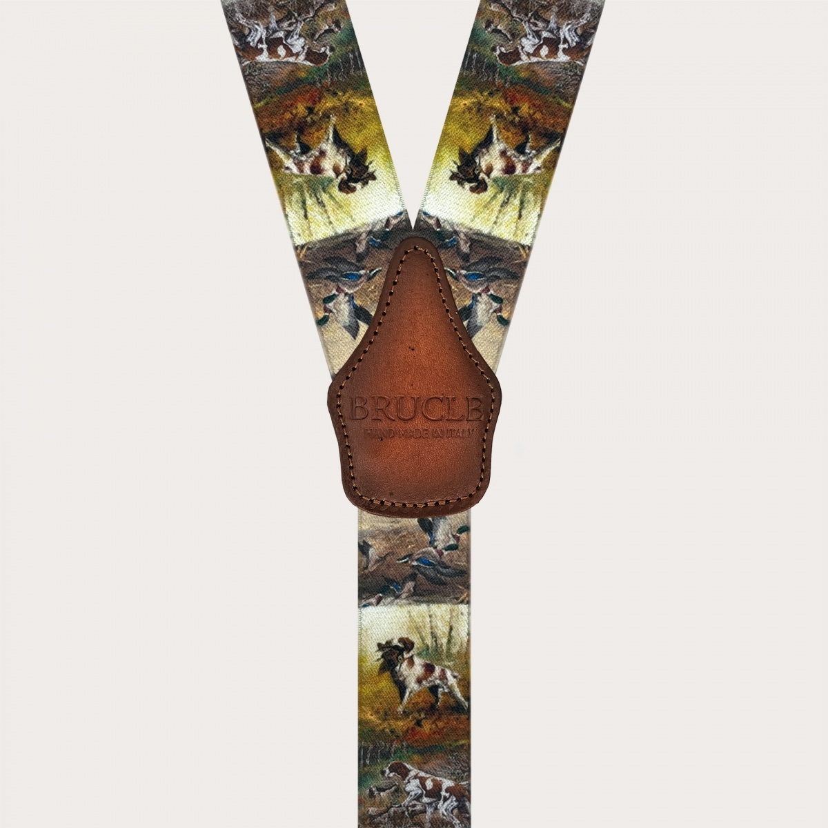 Men’s hunting dog pattern suspenders with buttons or clips