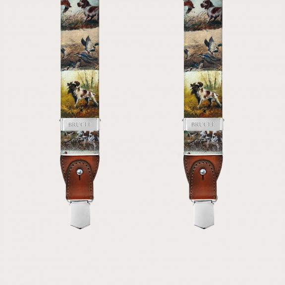 Men’s hunting dog pattern suspenders with buttons or clips