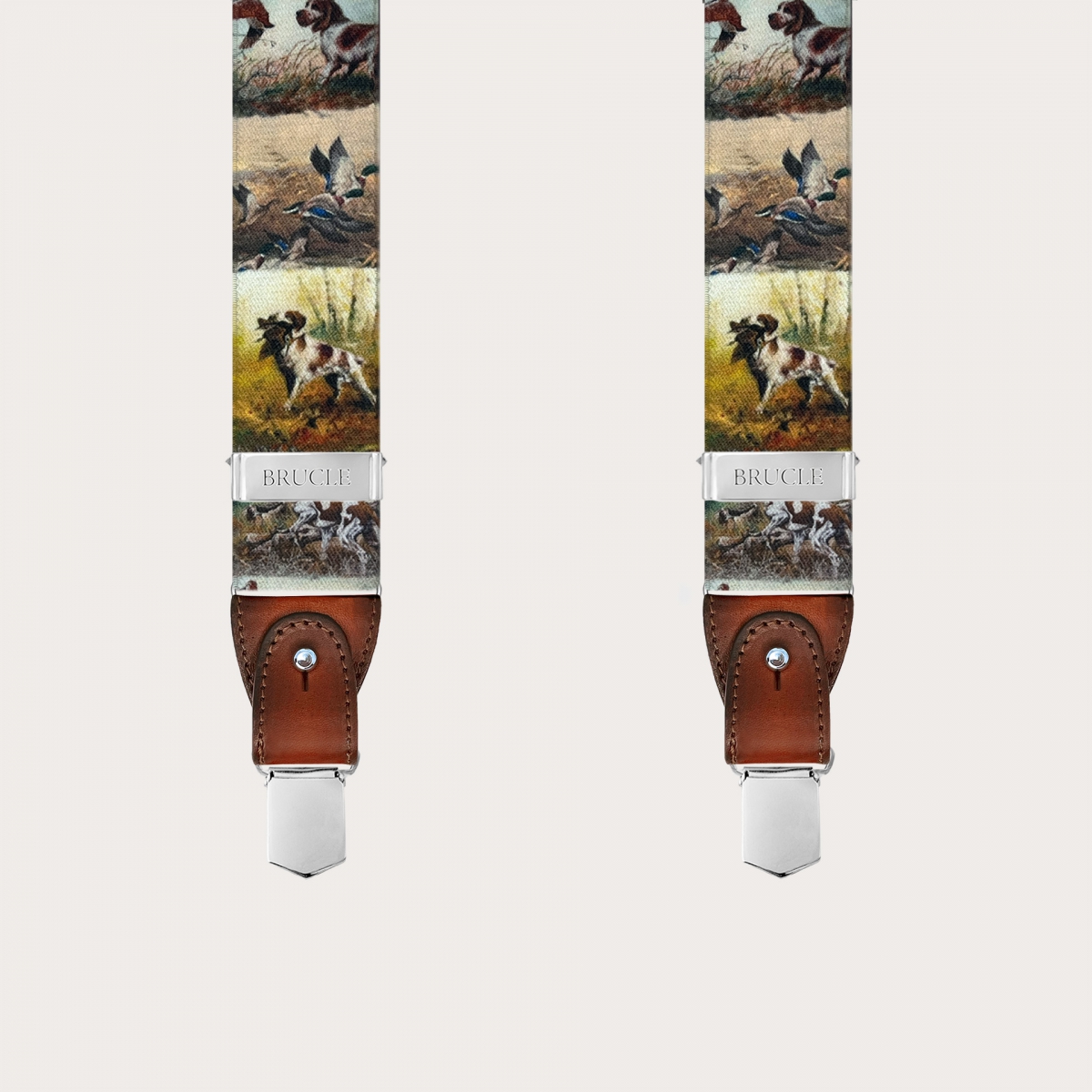 Men’s hunting dog pattern suspenders with buttons or clips