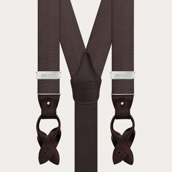 Men’s brown pin-dot silk suspenders