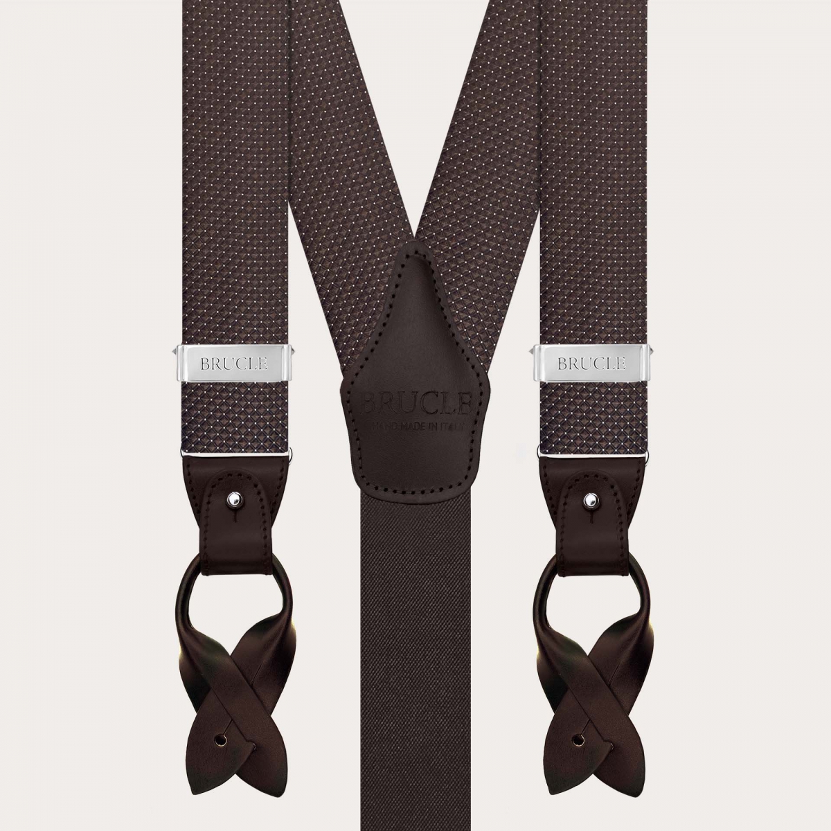 Men’s brown pin-dot silk suspenders