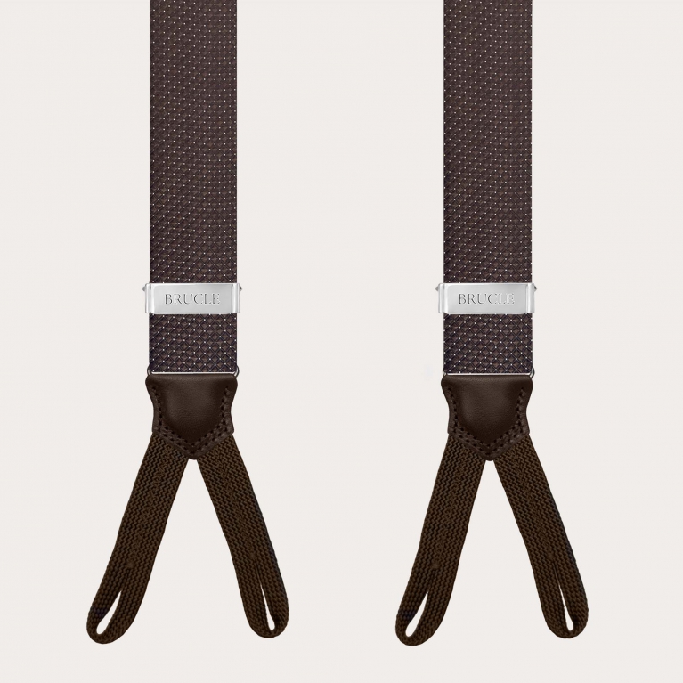 Men’s brown pin-dot silk suspenders with button loops