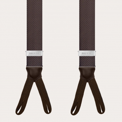 Men’s brown pin-dot silk suspenders with button loops
