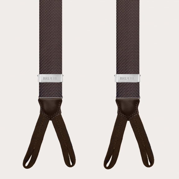 Men’s brown pin-dot silk suspenders with button loops