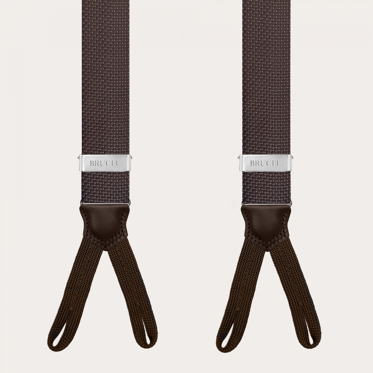 Men’s brown pin-dot silk suspenders with button loops