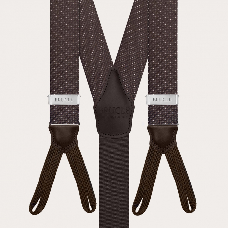 Men’s brown pin-dot silk suspenders with button loops