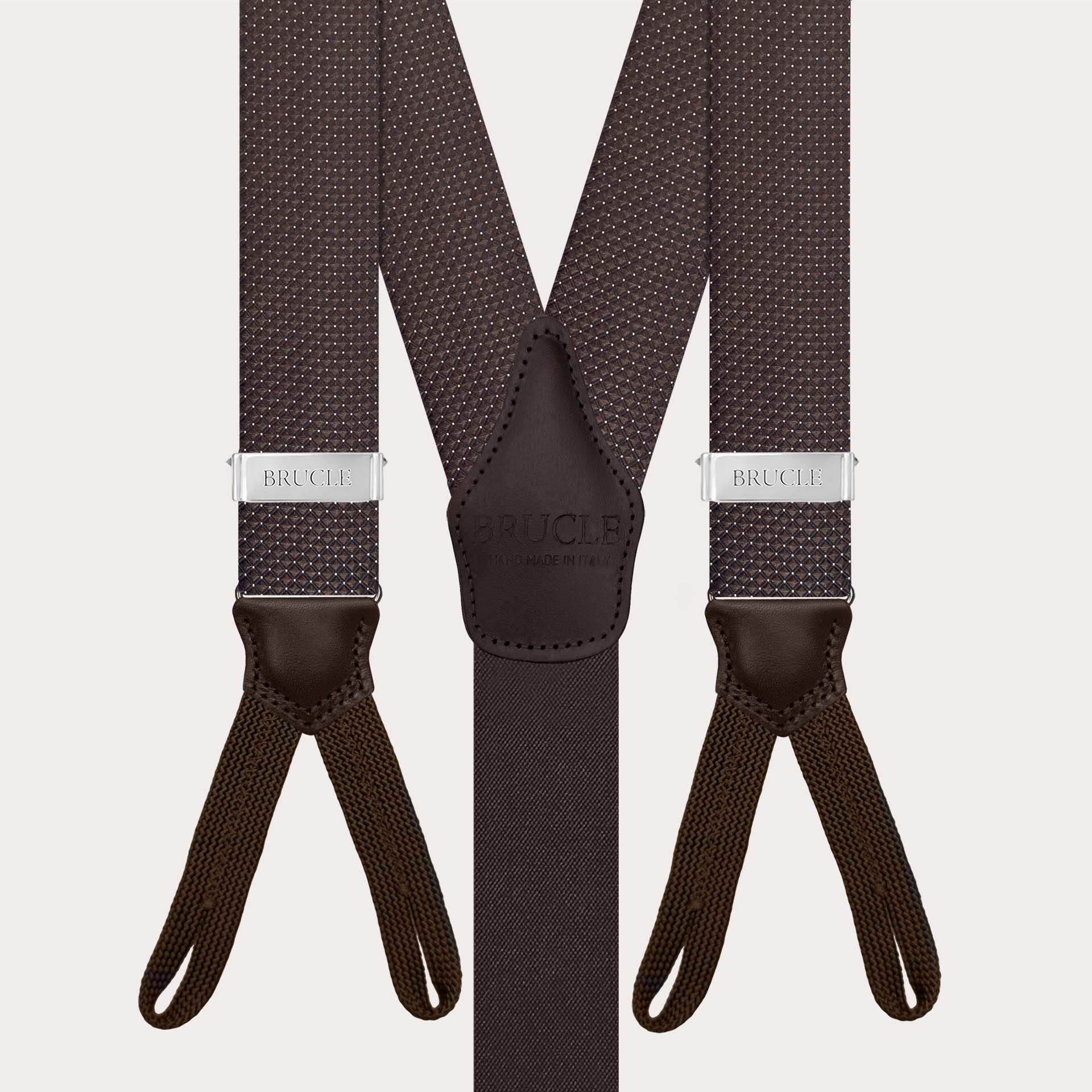 Men’s brown pin-dot silk suspenders with button loops