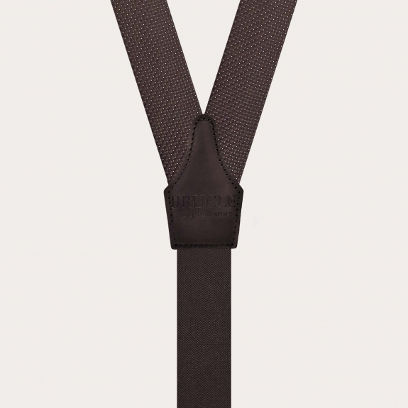 Bretelles homme marron en soie à pois fins avec régleurs dorés pour boutons