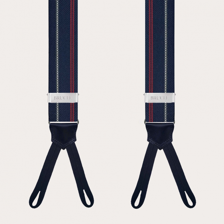 Blue striped silk suspenders with button loops