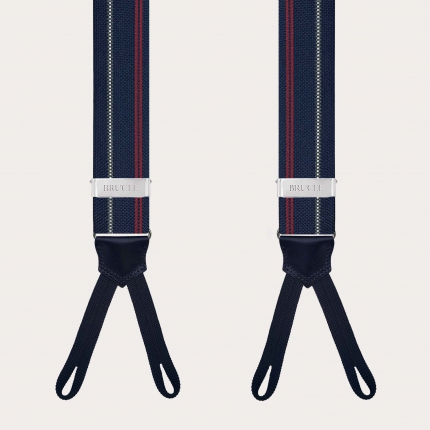 Blue striped silk suspenders with button loops
