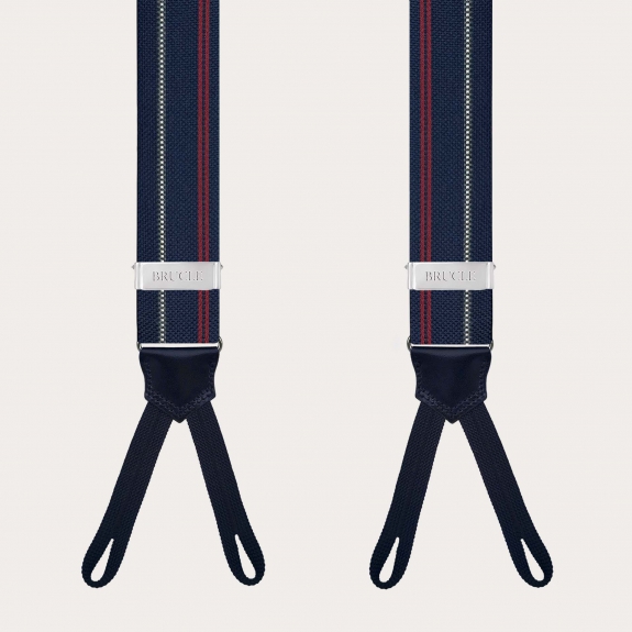 Blue striped silk suspenders with button loops