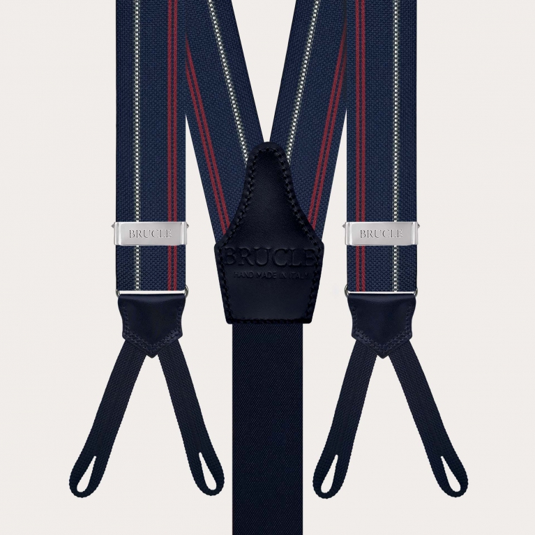 Blue striped silk suspenders with button loops