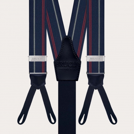 Blue striped silk suspenders with button loops