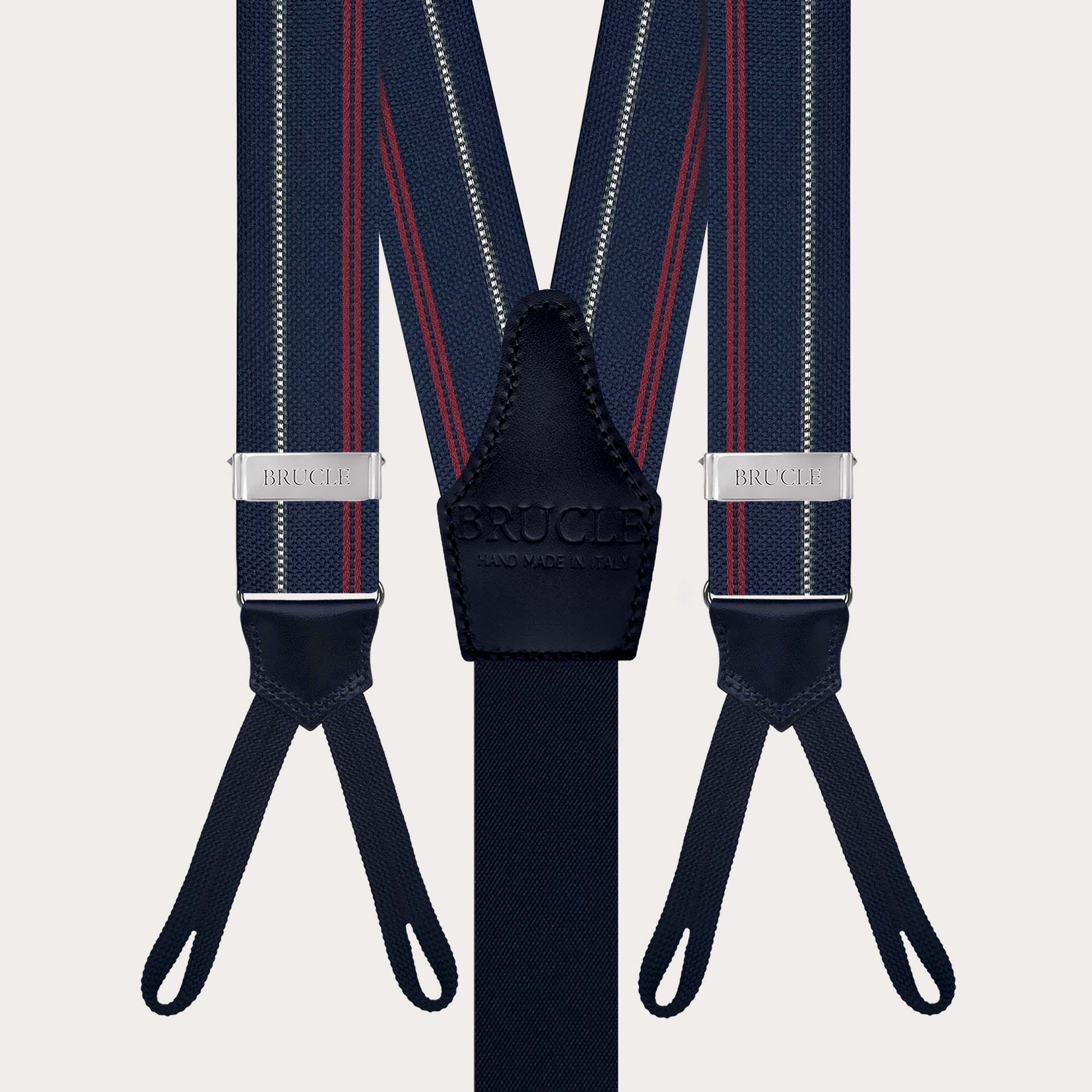 Blue striped silk suspenders with button loops