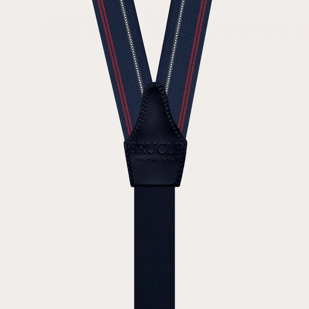 Blue striped silk suspenders with button loops