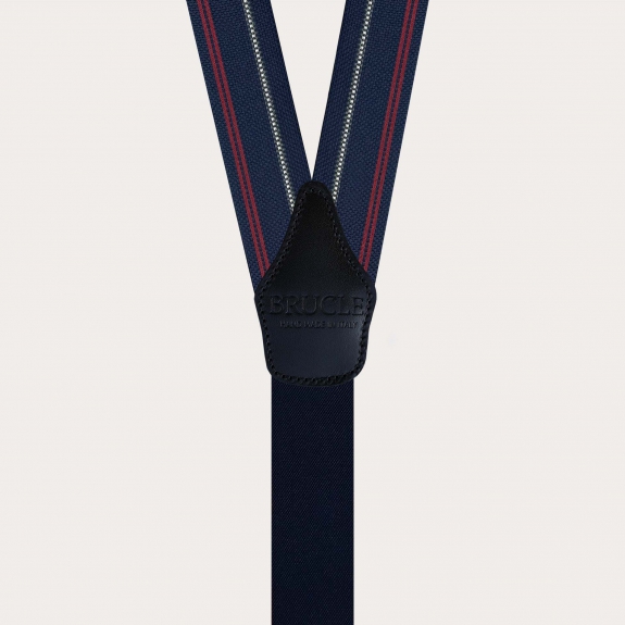 Men’s blue striped silk suspenders with gold clips