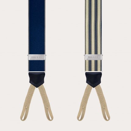 Blue and ivory striped silk suspenders with button loops