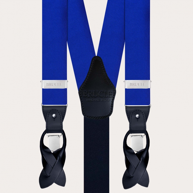 Bretelle uomo in seta blu royal clip o bottoni