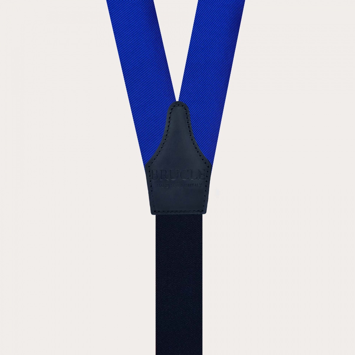 Royal blue silk suspenders with button loops