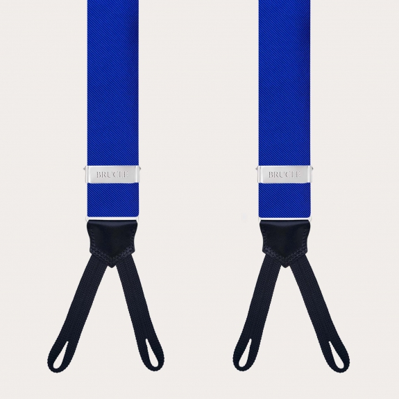Royal blue silk suspenders with button loops