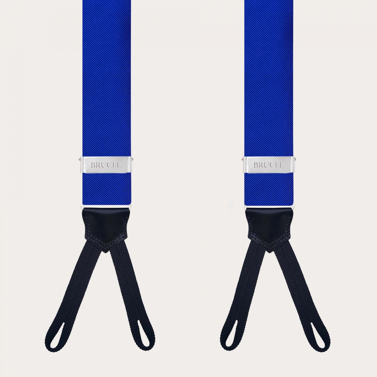 Royal blue silk suspenders with button loops